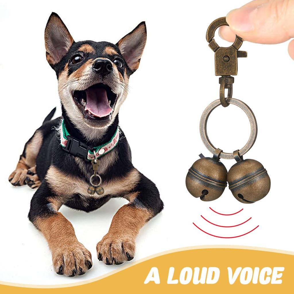 Qpets Dog Collar Charm, Pet Collar with Bell, Keyring and Quick Connecting Buckle, Metal Brazz Vintage Twins Bell Charms Keychain Decoration Ornament Qpets Dog Collar Charm, Pet Collar with Bell, Keyring and Quick Connecting Buckle, Metal Brazz Vintage Twins Bell Charms Keychain Decoration Ornament